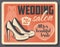 Wedding salon, bride dress and high heel shoes