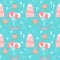 Wedding seamless pattern background with cakes and soft cartoon romantic decorative elements