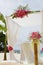 Wedding setup and flowers on tropical beach background