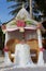 Wedding setup and flowers on tropical beach background