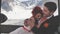 Wedding snowboarders couple just married at happy women\'s day