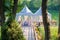 Wedding tables decorated outdoors in forest