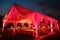 Wedding tent at night red and pink color