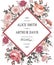 Wedding thanks invitation. Beautiful realistic flowers Chamomile Rose card