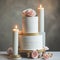 Wedding Theme, Modern small style simplistic two-tiered wedding cake with soft pink color rose decoration