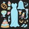 Wedding traditional attributes in light blue colors set