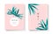 Wedding tropical invitation card save the date design with green fan palm leaf