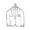 Wedding tuxedo doodle icon. Jacket with bow tie. Mens formal wear. Menswear. Men s suit on mannequin. Atelier. Isolated vector