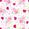 Wedding and Valentines Day day seamless texture with lovely cupids and hearts. Vector illustration