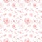 Wedding/Valentines Day Delicate pink flowers and gemstone rings seamless pattern. Romantic roses and peonies on white background.