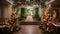 The wedding venue was transformed into a fairytale-like setting with lush greenery and flowers cascading down the walls.