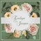 Wedding vertical floral invitation, invite card. Vector set pink rose flowers, eustoma cream, brunia, green fern, eucalyptus,