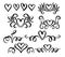 Wedding vignettes. Romantic vignettes. Vector collection of hand drawn borders in sketch style. Hearts and abstract