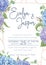 Wedding, watercolor seasonal flower card.leaves, branches eucalyptus, gaultheria, salal, chamaelaucium, fern.Blue, purple, of