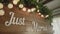 Wedding wooden arch with the inscription for ceremony on wedding day outdoors