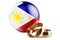 Weddings in Philippines concept. Wedding rings with Filipino flag. 3D rendering