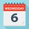 Wednesday 6 - Calendar Icon. Vector illustration of week day paper leaf