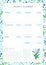 Week timetable and habit tracker blue wild flowers flat vector template.