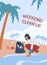 Weekend coastal clean up event banner or poster flat vector illustration.