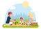 Weekend family vacation on nature food flat design vector illustration