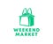 Weekend market, shopping, bag and tent, logo design. Purchases, buyings, retail, shopping bag or handbag, vector design