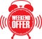 Weekend offer red alarm clock, vector