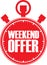 Weekend offer red stopwatch, vector