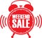 Weekend sale red alarm clock, vector