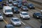 Weekend traffic jam on a highway in Moscow region