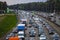 Weekend traffic jam on a highway in Moscow region