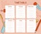 Weekly class timetable template for study or work with subjects for study - stationery