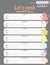 Weekly menu planner vector template Let`s cook with kitchen tools elements