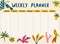 Weekly planner jungle. Planner with parrots and tropical leaves. Template for sticky notes, planners, check lists, journal and