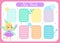 Weekly planner, school timetable template with cute flying fairy. Kids schedule vector design for children
