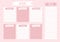 Weekly planner template on pink doodle background. Week timetable with notes