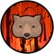 Weeping wombat icon on a burning Australian forest background. Cartoon vector illustration
