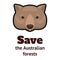 Weeping wombat icon and the inscription Save the Australian Forests. Cartoon vector illustration