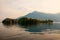 Weggis city and Rigi mountain seen from a passenger boat