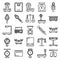 Weigh scales icons set, outline style