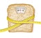 Weighing scales in form of a bread slice and measuring tape.