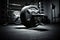 Weight at the gym on dark background. Generative AI.