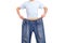 Weight loss male showing his old jeans