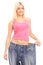 Weight loss woman with old pair of jeans