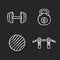 Weight training chalk white icons set on black background