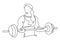 Weight training drawing of woman muscle vector. Female holding barbell continuous one line drawing