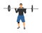 Weightlifter in gym illustration isolated on white background. Working out. Sports guy doing exercise with barbell.