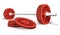 Weightlifting barbell with a stack of red discs