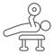 Weightlifting exercise line and solid icon. Bodybuilder lay and exercise with barbell symbol, outline style pictogram on