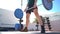 Weightlifting fitness man bodybuilding or powerlifting at outdoor gym - deadlift