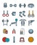 Weightlifting flat vector thin lines icons set